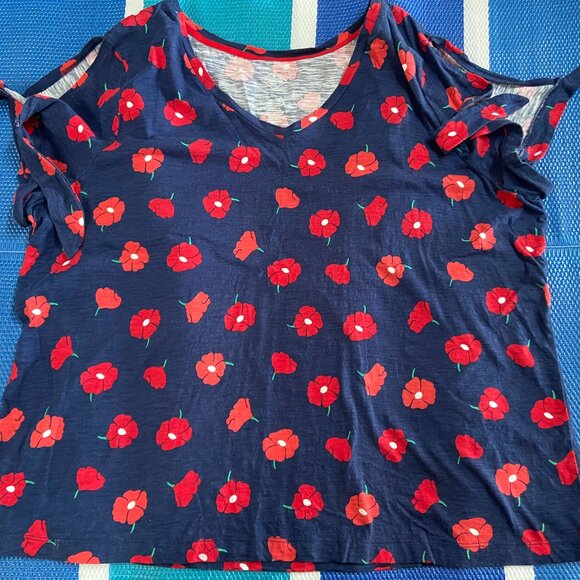 St John’s Bay XX-Large Navy Poppy Blouse Cold Shoulder, Shoulder Ties - Picture 1 of 7